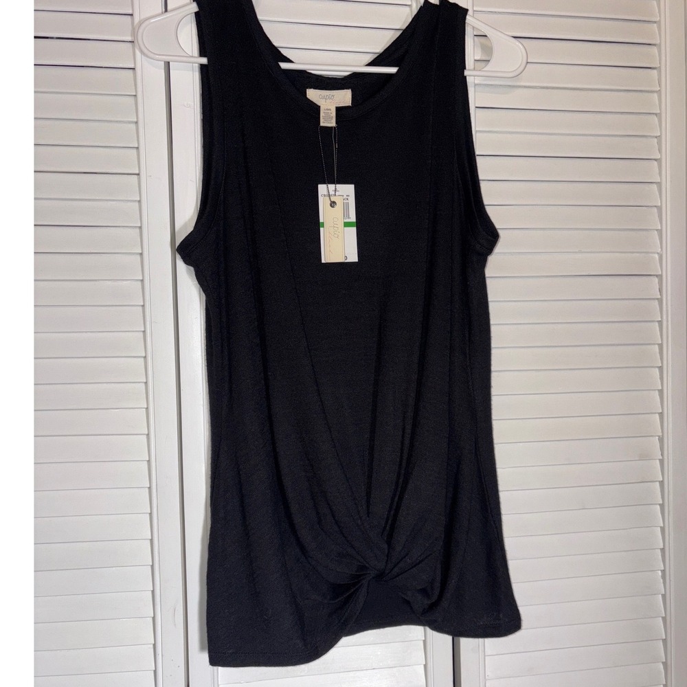 Cupio Black Front Twist Sleeveless Tank Top Crew Neck CB1D571 Size L NWT